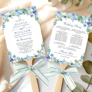 Light Blue Hydrangea Greenery Wedding Program Hand Fan