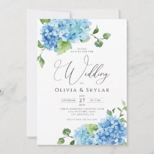 Light Blue Hydrangea QR Code All In One Wedding Invitation