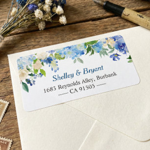Light Blue Hydrangea Watercolor Floral Label