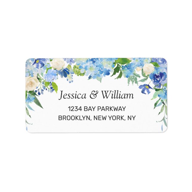 Light Blue Hydrangea Watercolor Floral Label (Front)