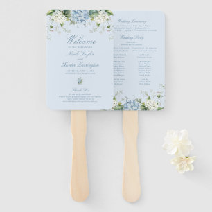 Light Blue Hydrangea Wedding Ceremony Program Hand Fan