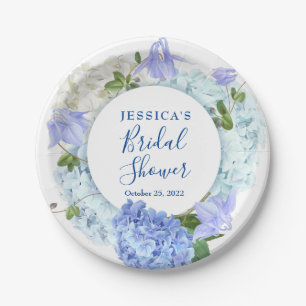 Light Blue Hydrangeas Floral Bridal Shower Party Paper Plate