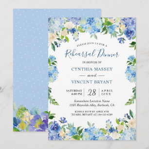 Light Blue Hydrangeas Floral Chic Rehearsal Dinner Invitation