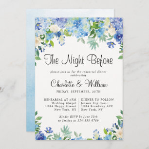 Light Blue Hydrangeas Floral Chic Rehearsal Dinner Invitation