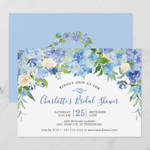 Light Blue Hydrangeas  Greenery Bridal Shower Invitation