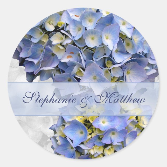 Light Blue Hydrangeas Sticker, "Alpha" Classic Round Sticker (Front)
