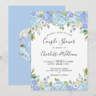 Light Blue Hydrangeas Watercolor Couple Shower Invitation