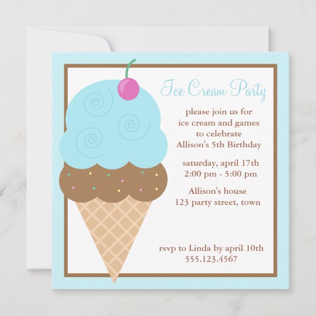 Light Blue Ice Cream Cone Invitation (Front)