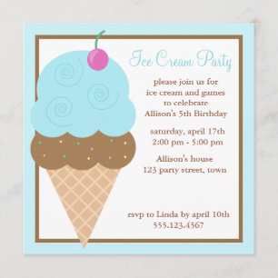 Light Blue Ice Cream Cone Invitation