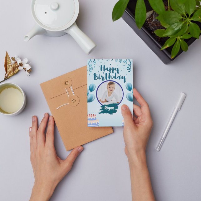 Light Blue Illustrative Birthday Greeting Card (#nowfast)