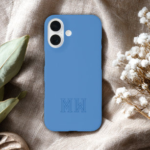 Light Blue Initials Monogram Simple Minimal iPhone 16 Case