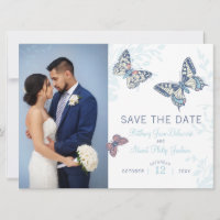Light blue inked art butterfly save the date invit