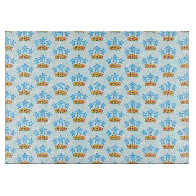 Light Blue Island Tribal Green Sea Turtles Cutting Board (Front)