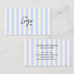 Light Blue & Ivory Stripes Bakery Cafe Logo Business Card