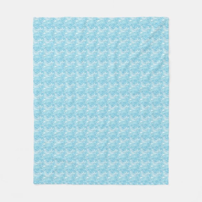 Light blue Japanese waves blanket (Front)