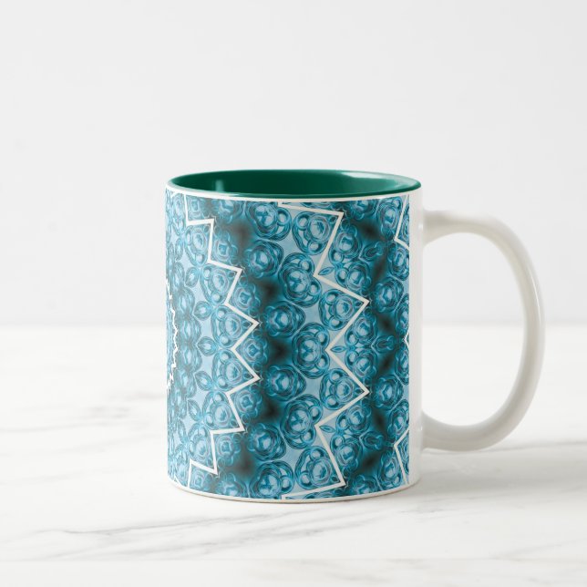 Light Blue Kaleidoscope / Mandala Two-Tone Coffee Mug (Right)