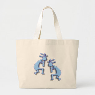 Light Blue Kokopelli Large Tote Bag