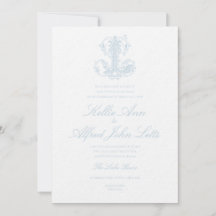 Light Blue "L" Monogram Wedding Invitation