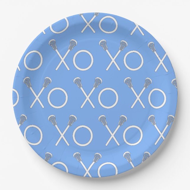 Light Blue Lacrosse Sports Party Paper Plate (Front)