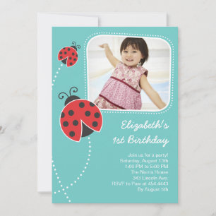 Light Blue Ladybug Birthday Invitations