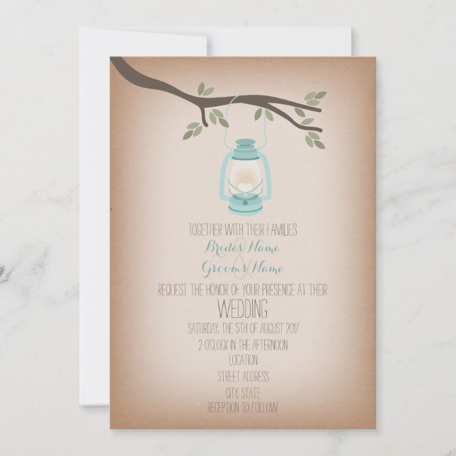 Light Blue Lantern Camping Wedding Invitation (Front)