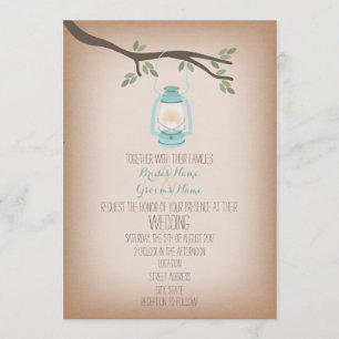Light Blue Lantern Camping Wedding Invitation
