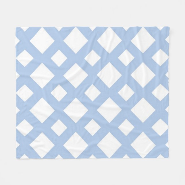 Light Blue Lattice on White Fleece Blanket (Front (Horizontal))