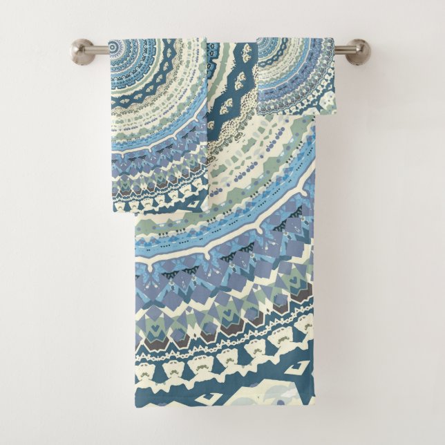 Light Blue Lavender Mandala Bath Towel Set (Insitu)