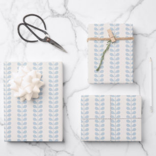 Light Blue Leaf Stripe Wrapping Paper Sheet