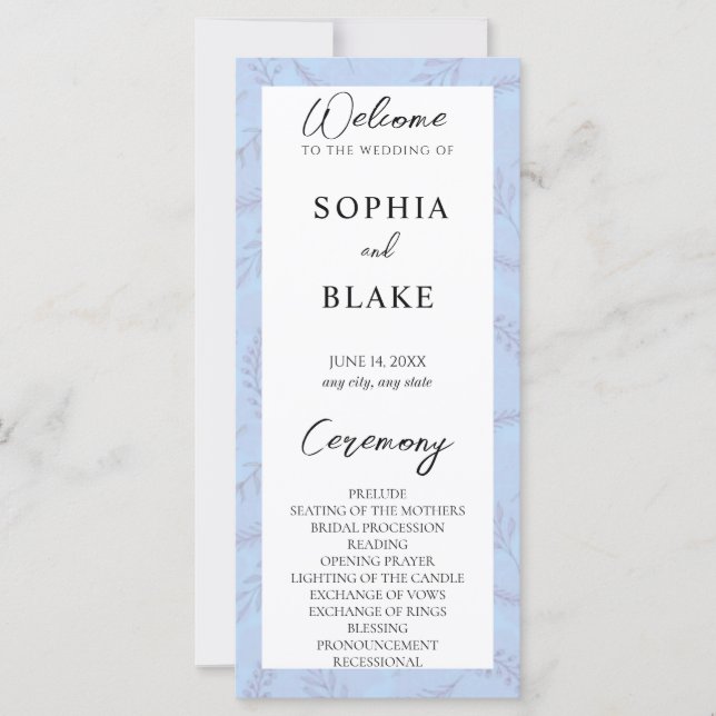 Light Blue Leaves and Foliage Wedding Program (Front)
