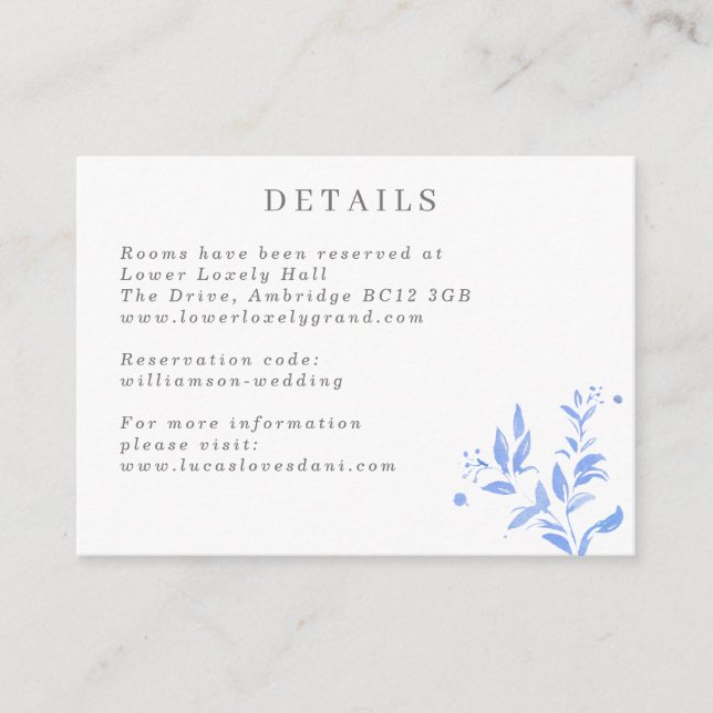 Light Blue Leaves Wedding Details Enclosure Card (Front)
