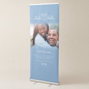 Light blue leaves wedding photo heart retractable banner