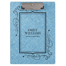 Light Blue Linen Texture Black Vintage Frame