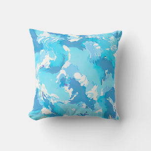 Light blue liquid abstract pattern and white  cushion