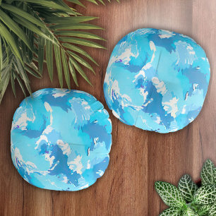 Light blue liquid abstract pattern and white  round cushion