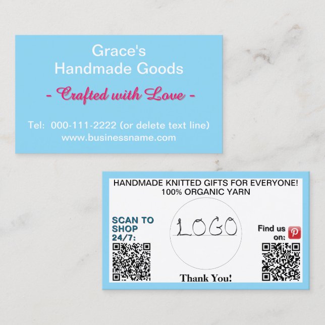 Light Blue Logo QR Code 3.5 x 2.0 Business Card (Front/Back)