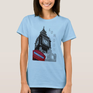 Light Blue London Red Telephone Box Big Ben Clock T-Shirt