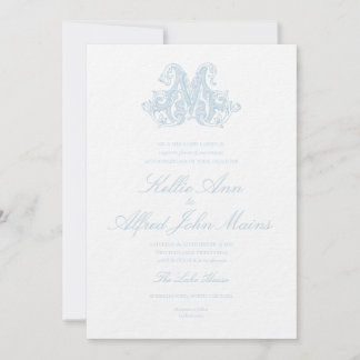 Light Blue "M" Monogram Wedding Invitation