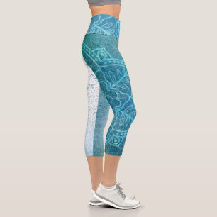 Light blue mandala capri leggings