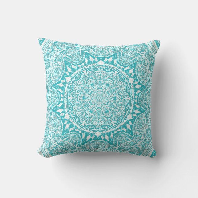 Light Blue Mandala Pattern Cushion (Front)