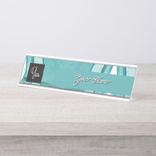 Light Blue Marble Elegant Modern Pattern Desk Name Plate