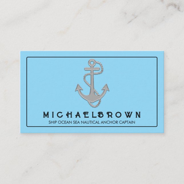Light Blue Marine Nautical Anchor Business Card (Front)