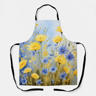 Light Blue Meadow with Delicate Wildflowers Apron