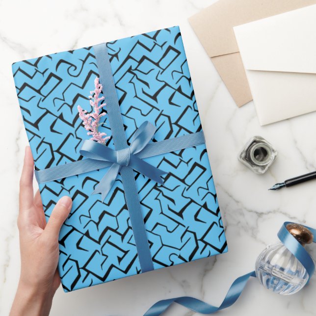 Light Blue Meander Pattern | Modern Maze Wrapping Paper (Gifting)