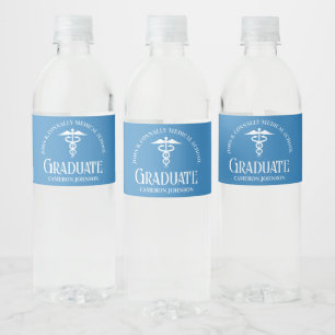 Light Blue Medical School Graduation Party Water Bottle Label