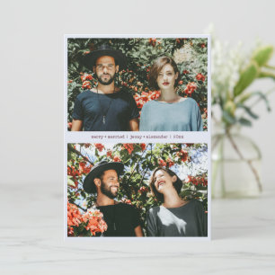 Light Blue Merry Married Two Photo Christmas Cute Holiday Card