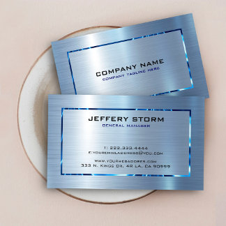 Light Blue Metallic Texture Stainless Steel Look Business Card
