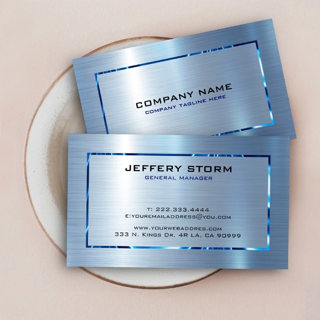 Light Blue Metallic Texture Stainless Steel Look  Business Card (Creator Uploaded)