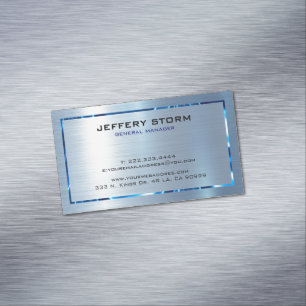 Light Blue Metallic Texture Stainless Steel Look Magnetic Business Card