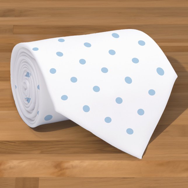 Light Blue Mini Polka Dot Pattern on White Tie (Light Blue Mini Polka Dot Pattern on White Neck Tie in situ)